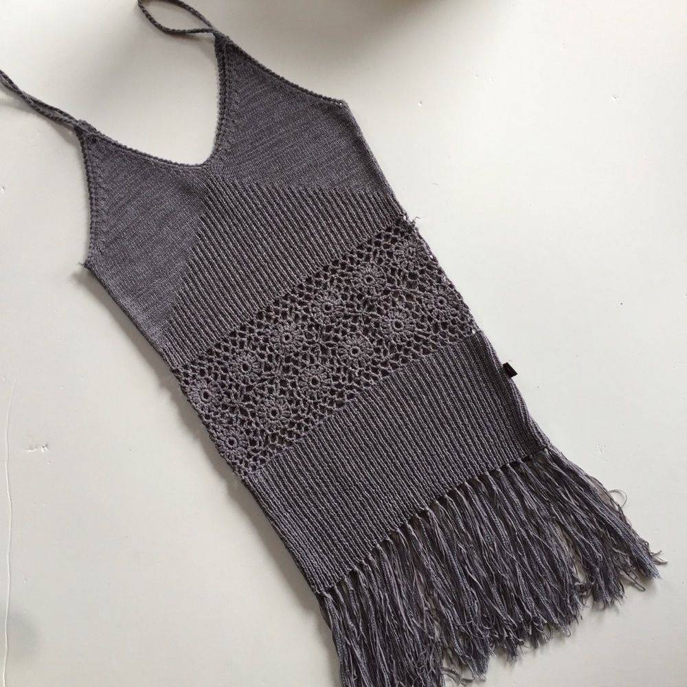 Vintage y2k Hot Kiss Knit Crochet Mini Dress with Fringe